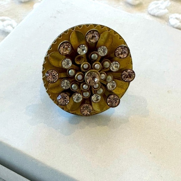 Vintage Y2K Juicy Couture Gold Pearl Diamond Cocktail Ring - Picture 9 of 9